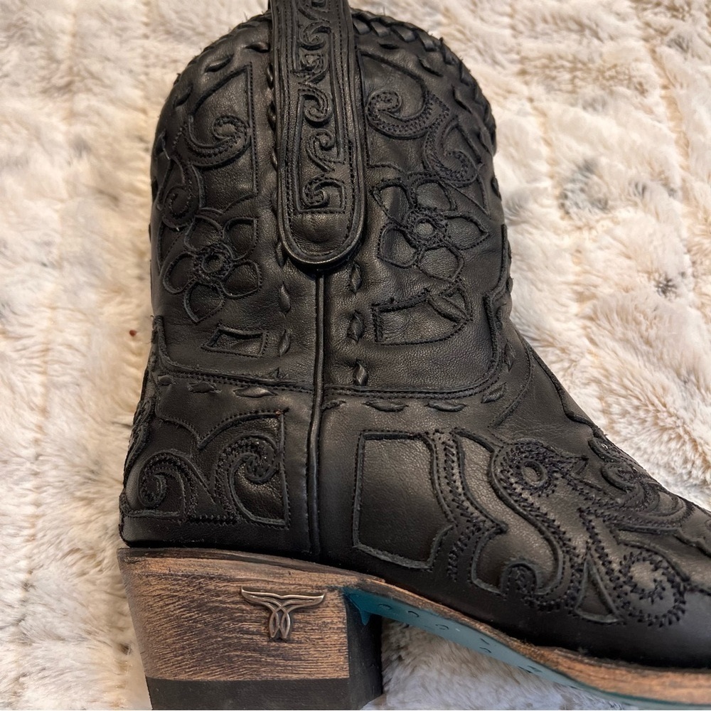 Lane Robin Black Leather Inlay Western Boots Sz-5.5 - Picture 6 of 8